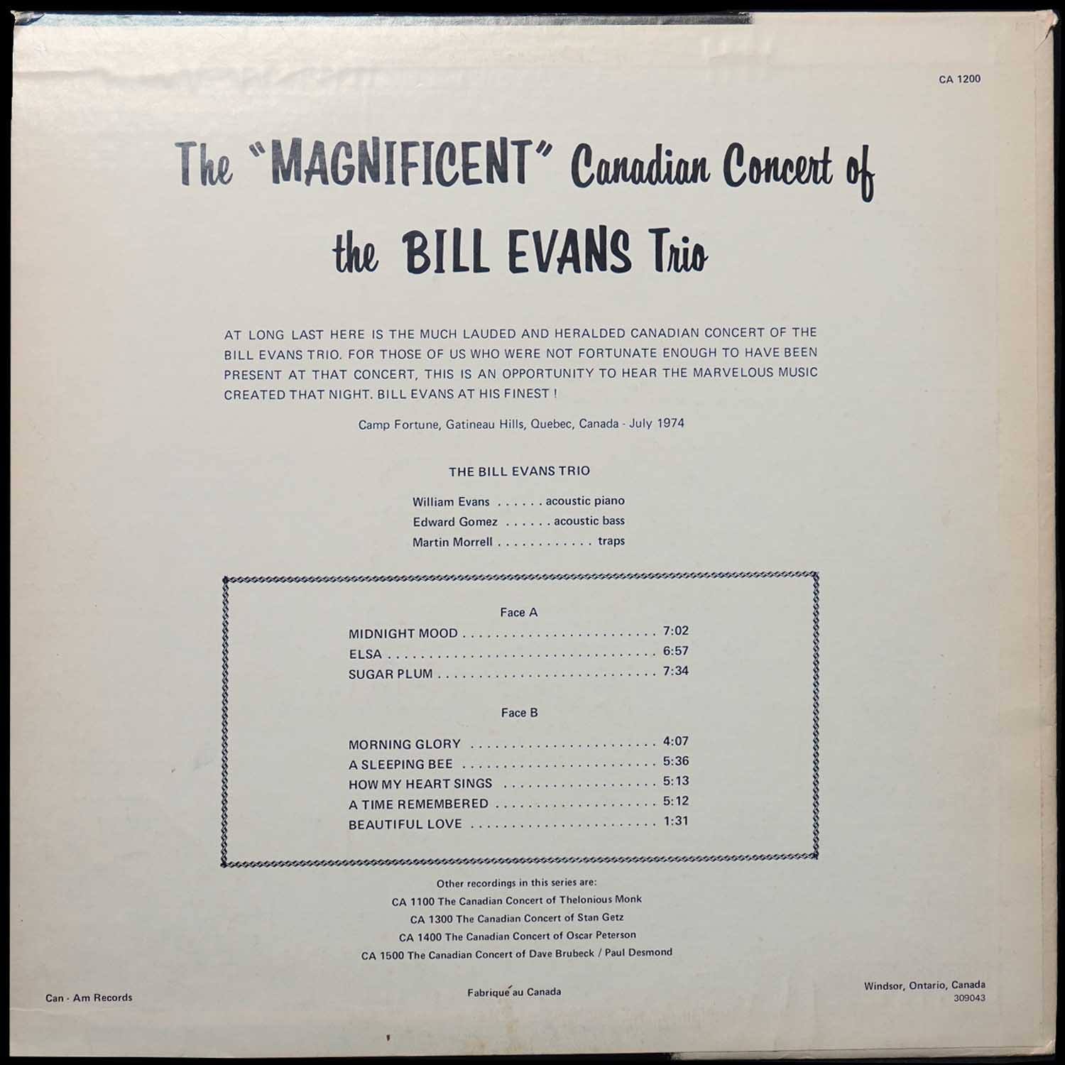 LP Bill Evans — Canadian Concert of Bill Evans фото 2