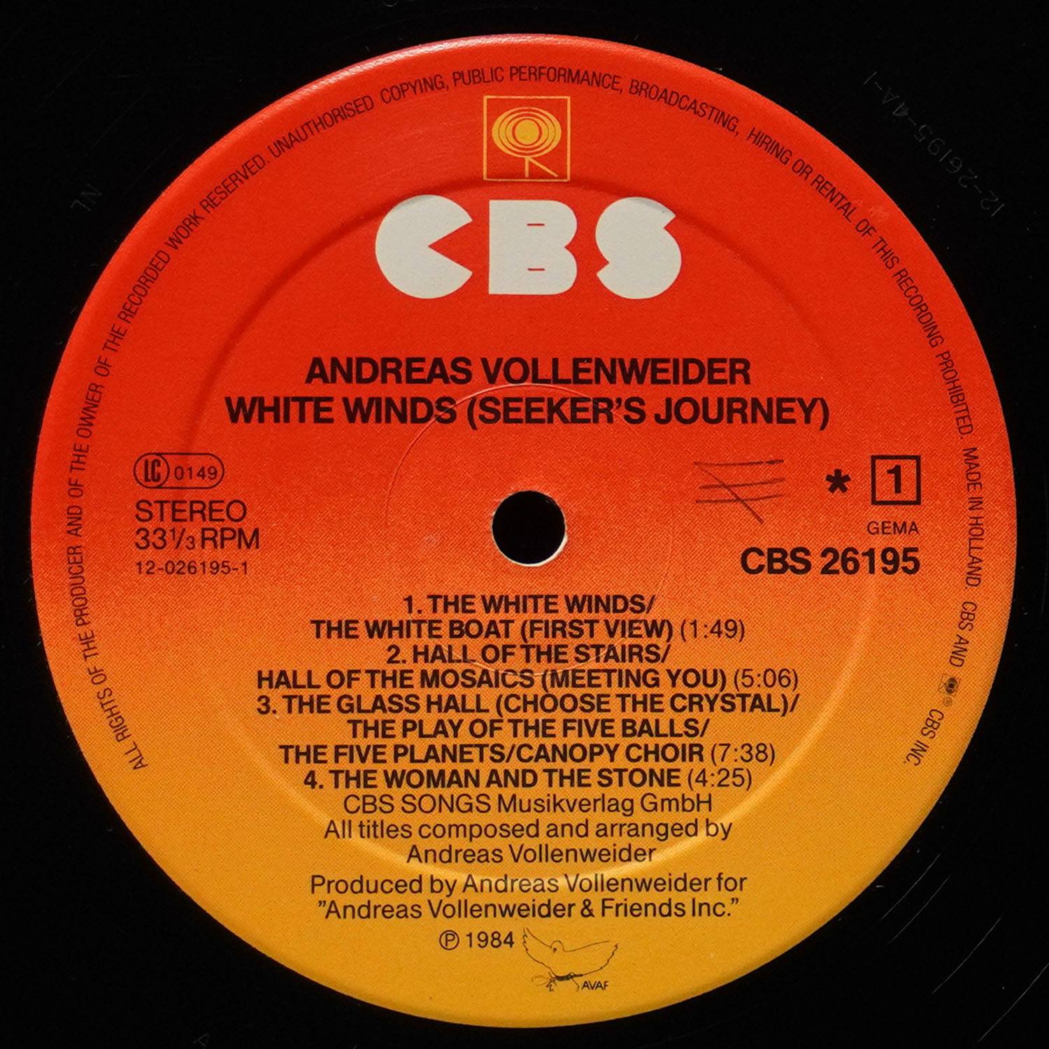 LP Andreas Vollenweider — White Winds (Seeker's Journey) фото 2