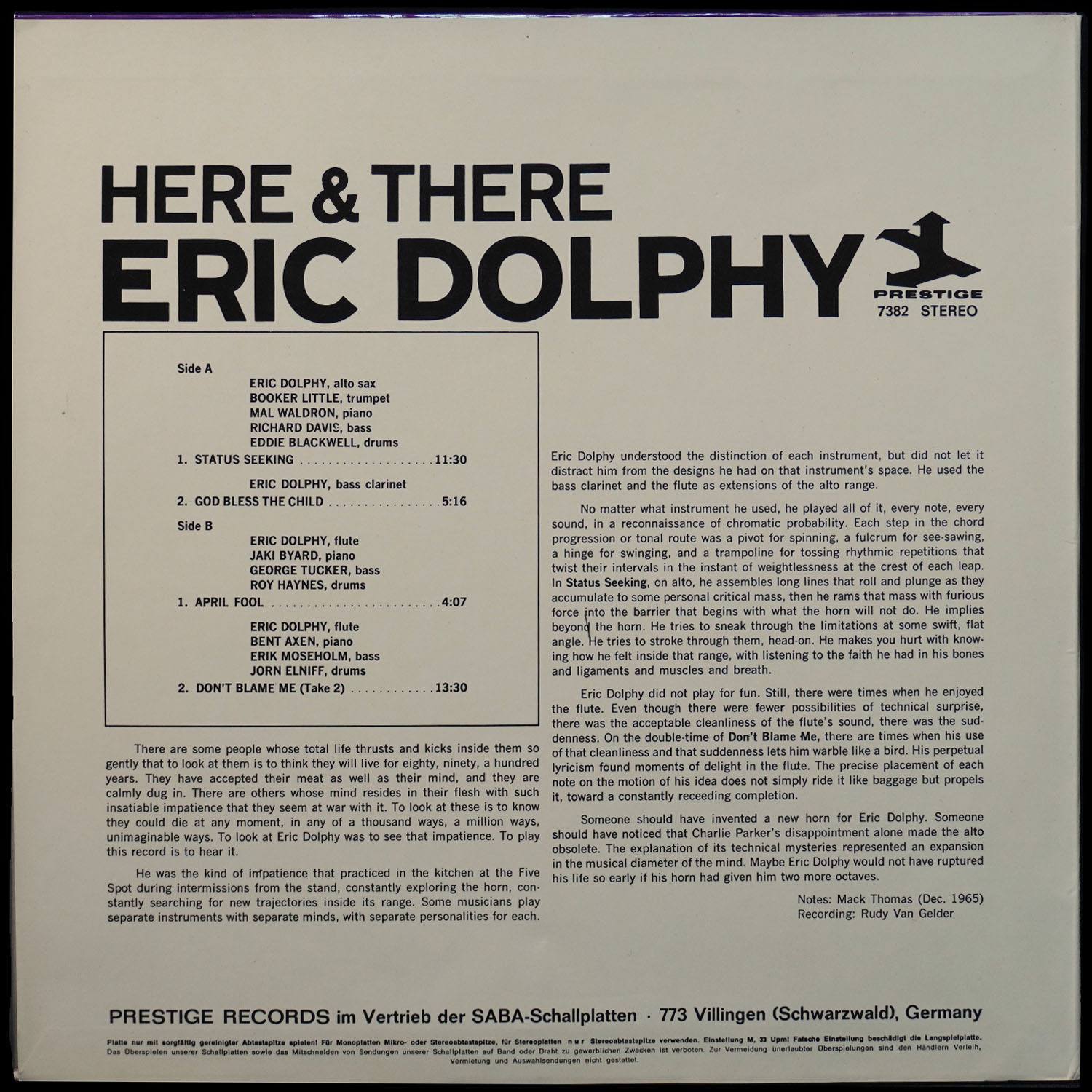 LP Eric Dolphy — Here And There фото 2