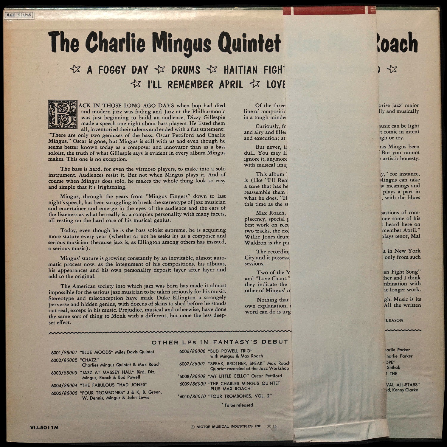 LP Charles Mingus Quintet — Charles Mingus Quintet + Max Roach (моно, + obi) фото 2