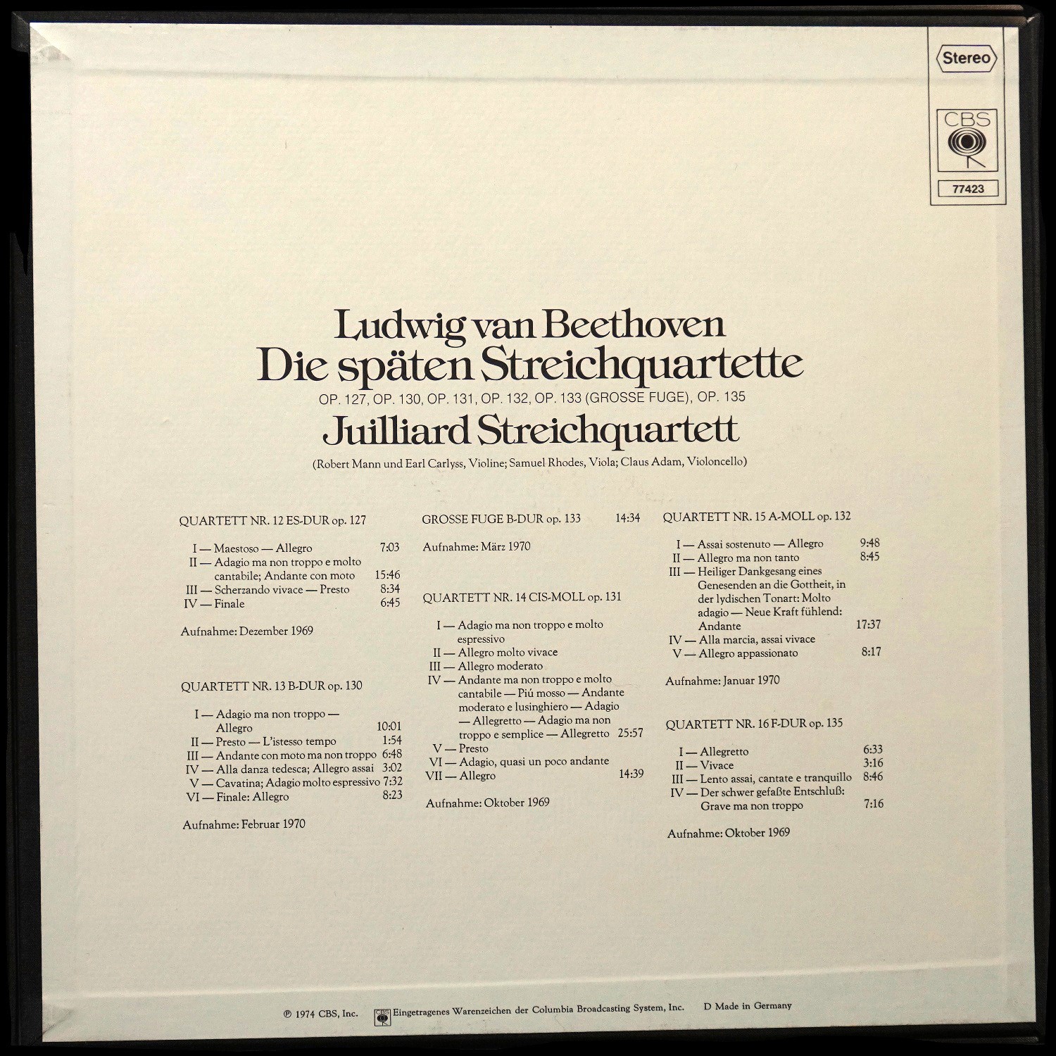 LP Juilliard String Quartet — Beethoven: Die Spaten Streichquartette (Op. 127, Op. 130, Op. 131, Op. 132, Op. 133 (Grosse Fuge), Op. 135) (4LP-бокс, + буклет) фото 2