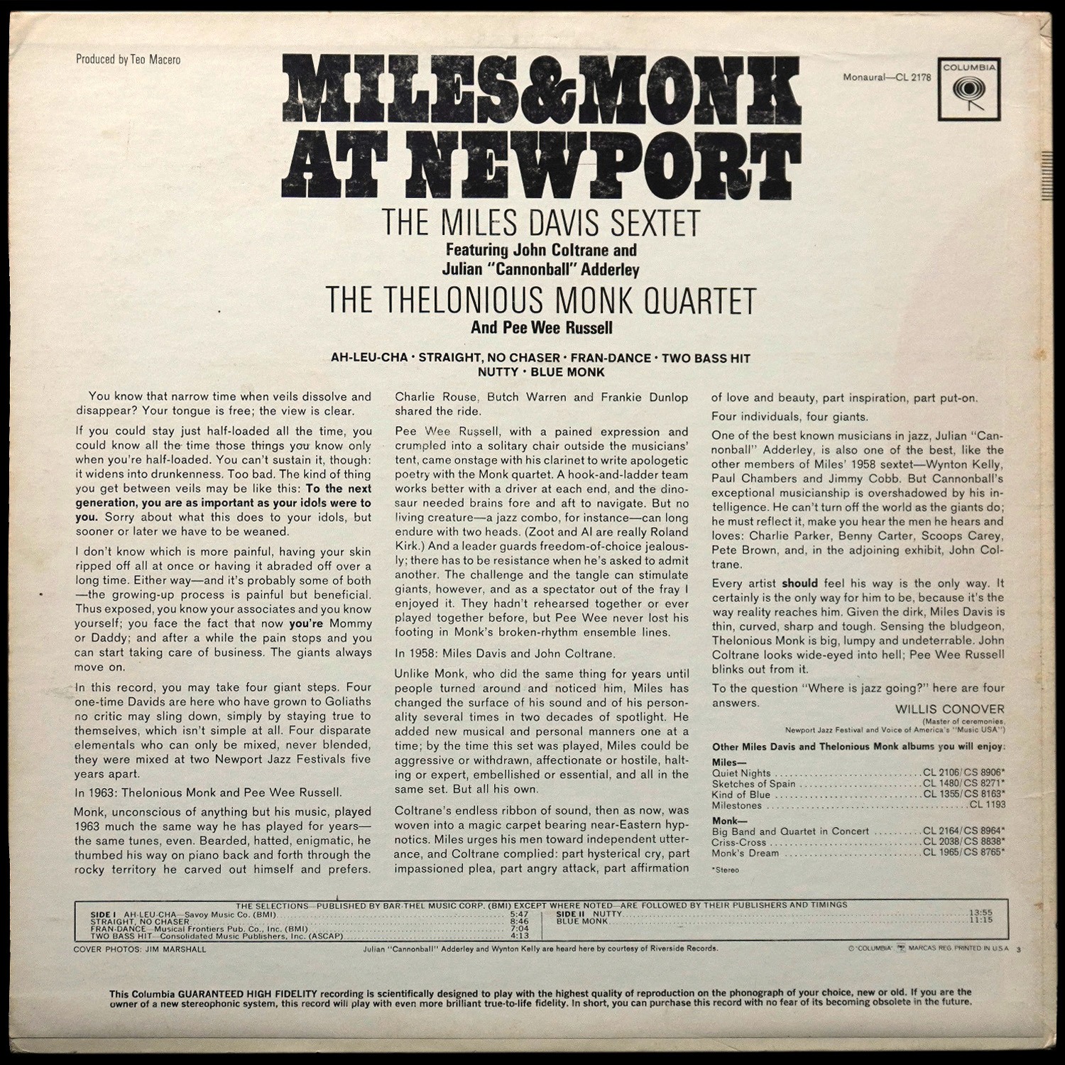 LP Miles Davis Sextet — Miles & Monk At Newport (моно) фото 2
