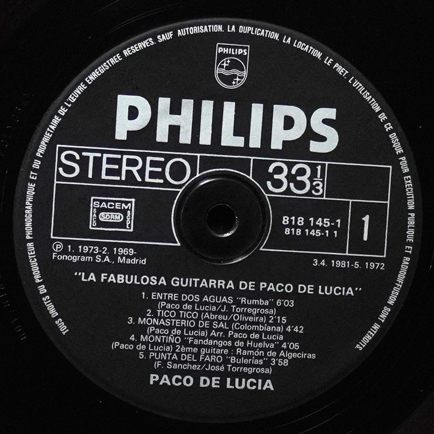 LP Paco De Lucia — La Fabulosa Guitarra De Paco De Lucia фото 2
