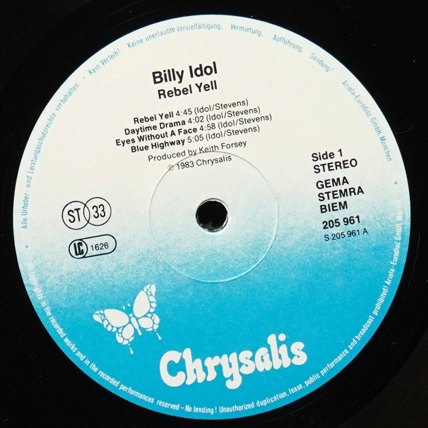LP Billy Idol — Rebel Yell фото 3