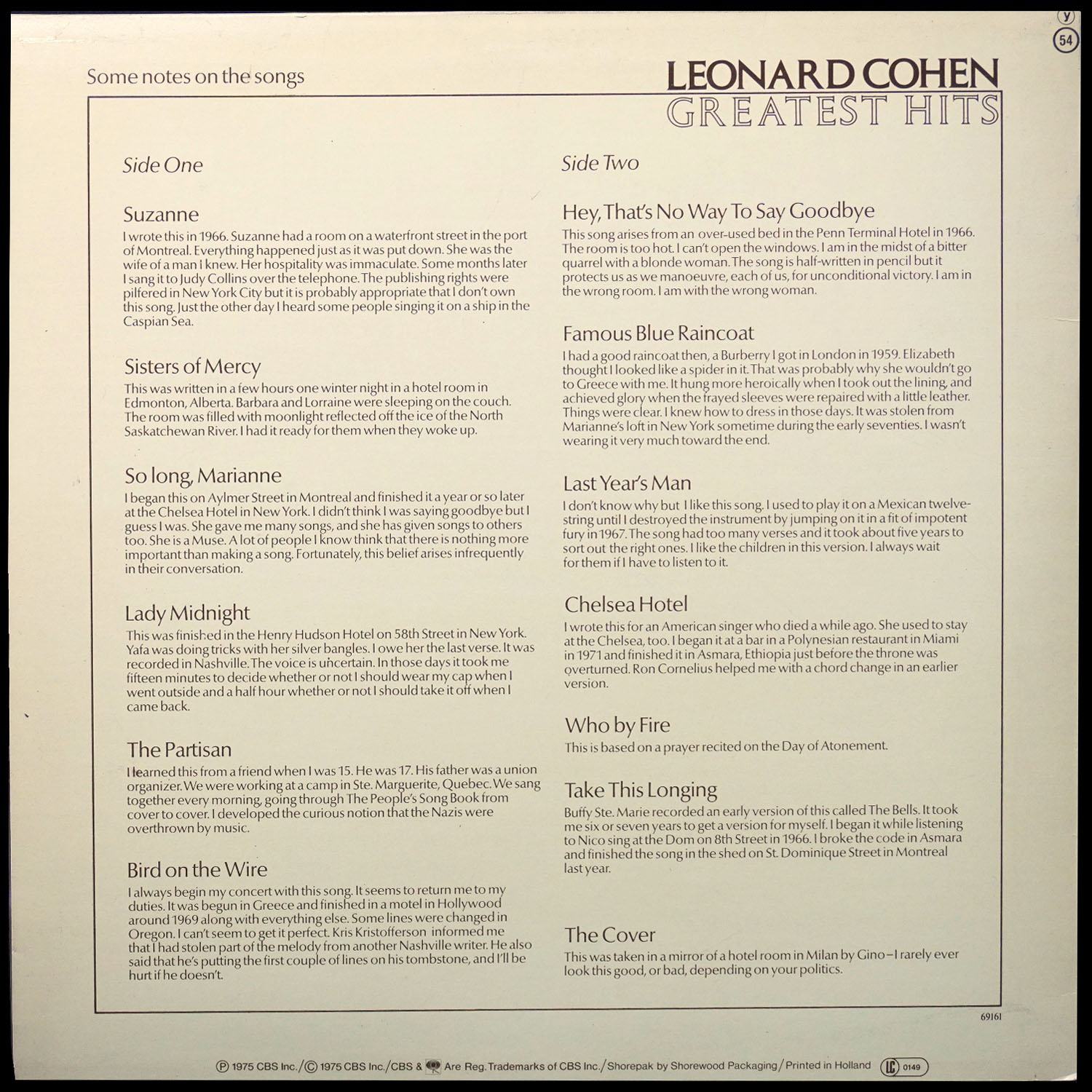 LP Leonard Cohen — Greatest Hits фото 2