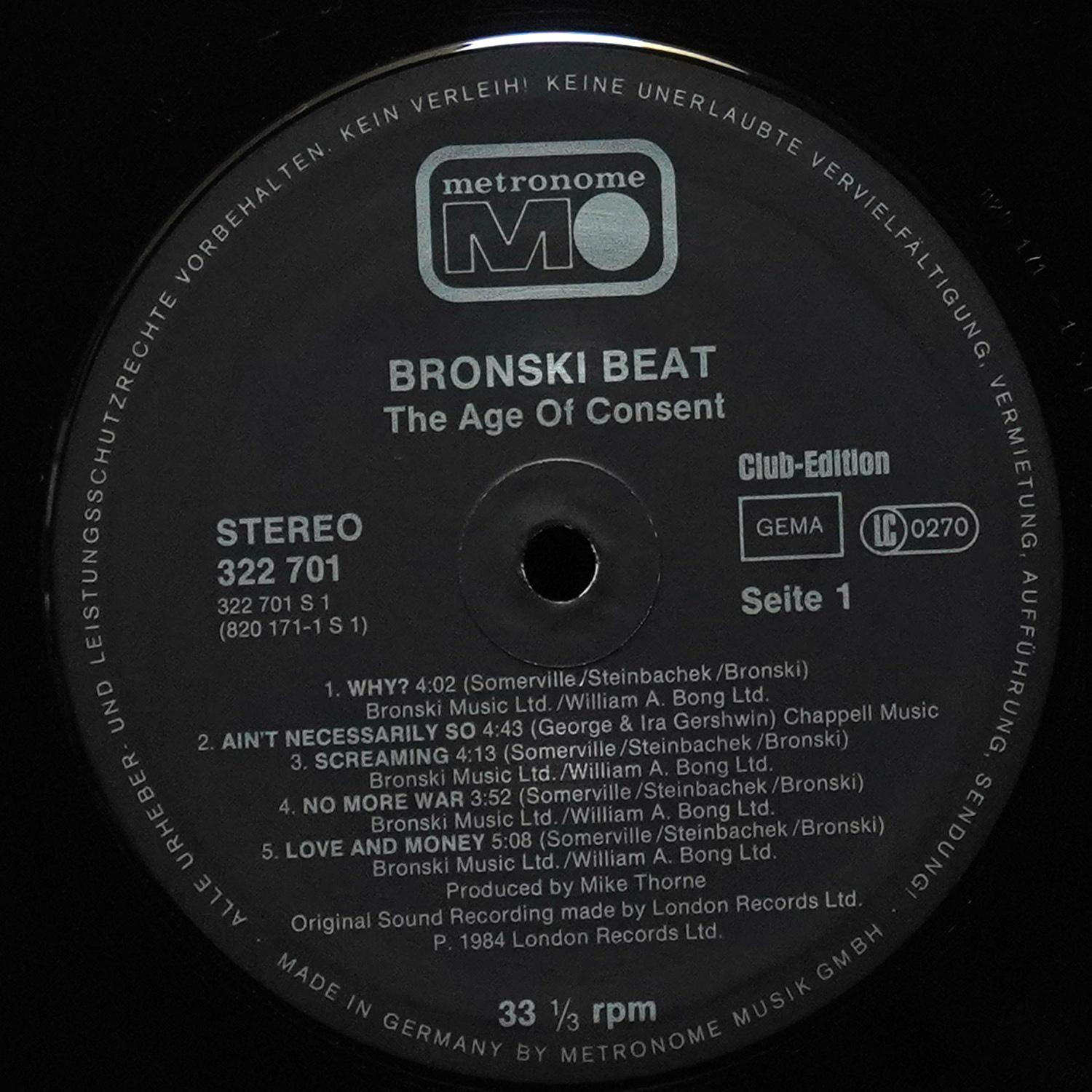 LP Bronski Beat — Age Of Consent фото 2
